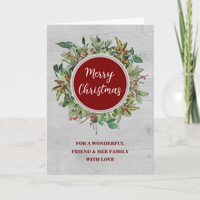 Rustic Wreath Friend & Family Merry Christmas Card (Front)
