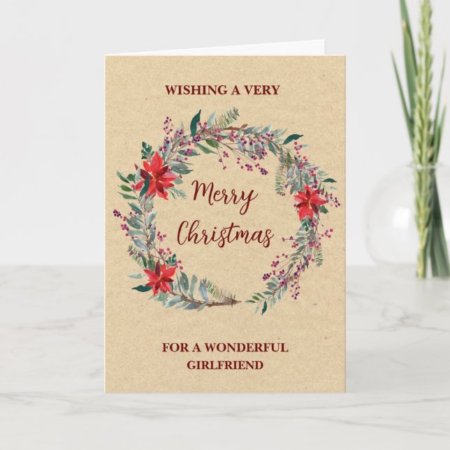 Rustic Wreath Girlfriend Merry Christmas Card (Front)