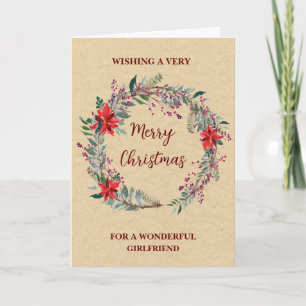 Rustic Wreath Girlfriend Merry Christmas Card