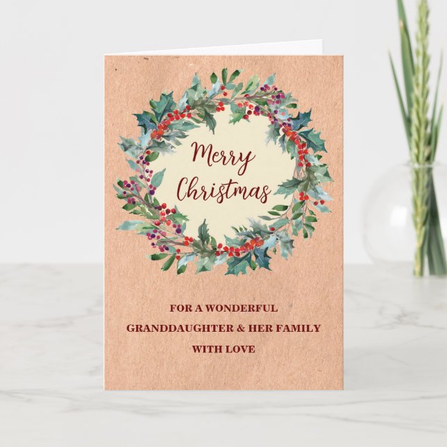 Rustic Wreath Granddaughter & Family Christmas Card (Front)