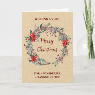Rustic Wreath Granddaughter Merry Christmas Card