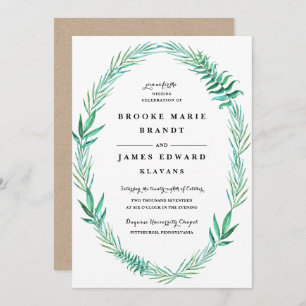 Rustic Wreath Greenery Wedding Invitation