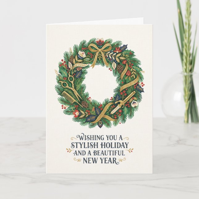 Rustic Wreath Holiday And New Year Card (Front)
