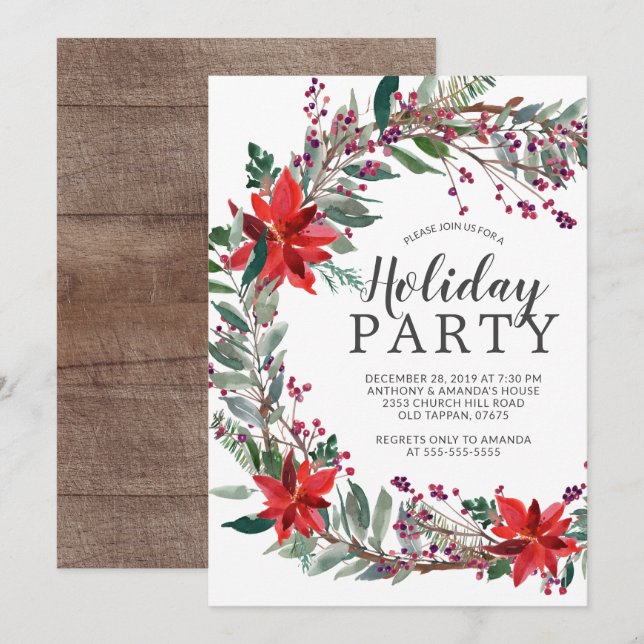 Rustic Wreath Holiday Party Invitation (Front/Back)