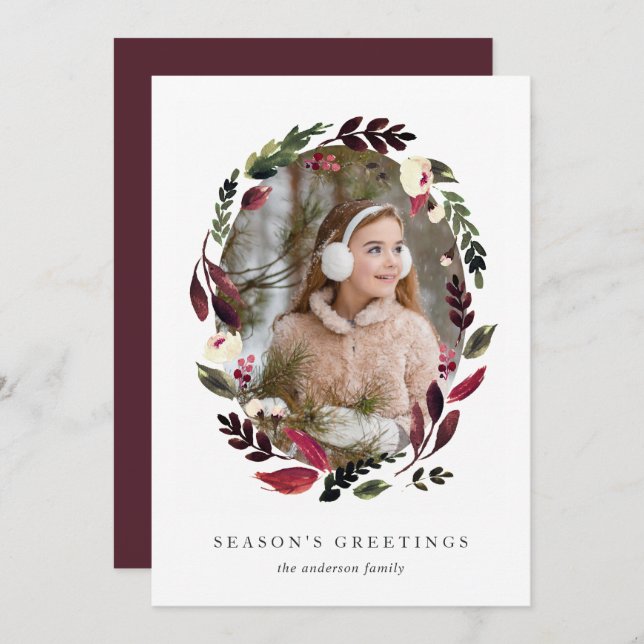 Rustic Wreath Holiday Photo Card (Front/Back)