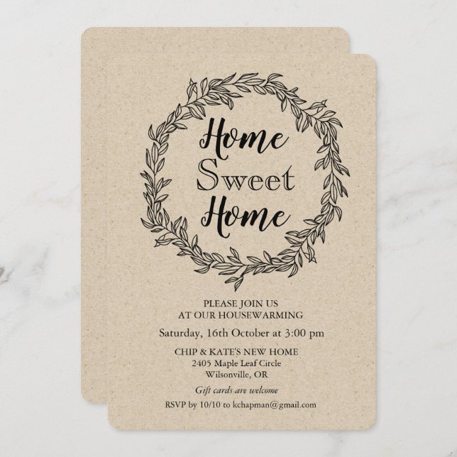 Rustic Wreath Housewarming Invitation (Front/Back)