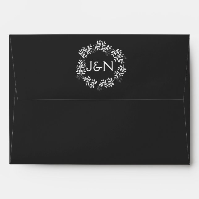 Rustic Wreath Leaves Wedding Invitation Envelope (Back (Top Flap))