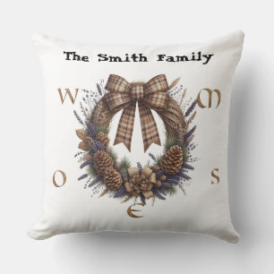 Rustic Wreath Monogram Cozy Throw pillow