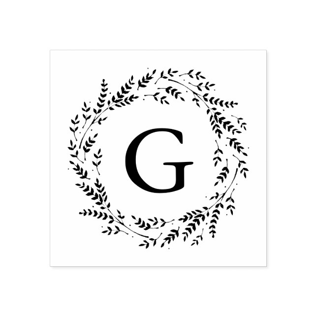 Rustic Wreath Monogram Rubber Stamp (Imprint)