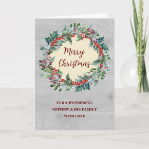 Rustic Wreath Nephew & Family Merry Christmas Card