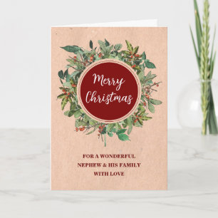 Rustic Wreath Nephew & Family Merry Christmas Card