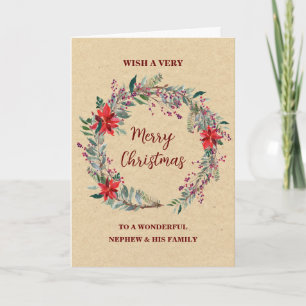 Rustic Wreath Nephew & Family Merry Christmas Card