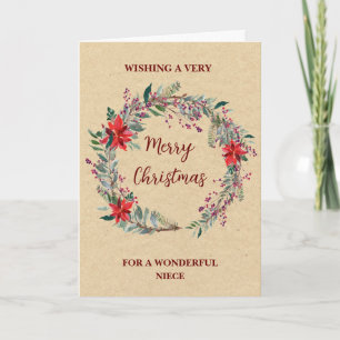 Rustic Wreath Niece Merry Christmas Card
