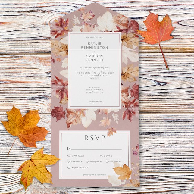 Rustic Wreath of Fall Leaves Burgundy Dinner All In One Invitation (Rustic Wreath of Fall Leaves Burgundy Dinner All In One Invitation)