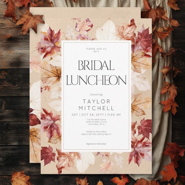 Rustic Wreath of Fall Leaves Tan Bridal Luncheon Invitation (Rustic Wreath of Fall Leaves Tan Bridal Luncheon Invitation)