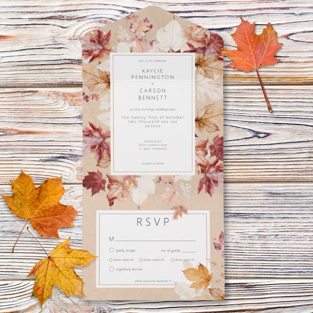 Rustic Wreath of Fall Leaves Tan Dinner All All In One Invitation (Rustic Wreath of Fall Leaves Tan Dinner All All In One Invitation)