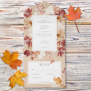 Rustic Wreath of Fall Leaves Tan No Dinner All In One Invitation