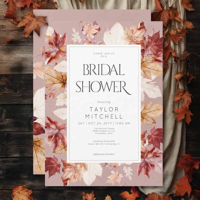Rustic Wreath of Fall Leaves Wine Bridal Shower Invitation (Rustic Wreath of Fall Leaves Wine Bridal Shower Invitation)