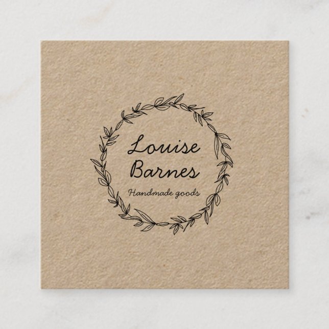 Rustic wreath on kraft paper business card (Front)