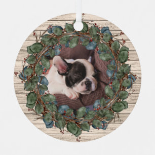 Rustic Wreath on Wood Pet Photo Metal Tree Decoration