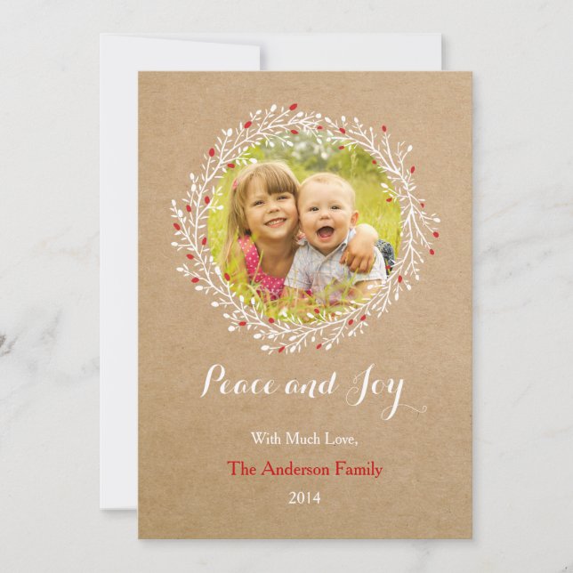 Rustic Wreath Peace and Joy Holiday Card Groupon (Front)