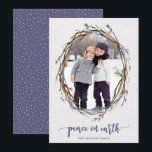 Rustic Wreath Peace on Earth Photo Purple Holiday Card<br><div class="desc">These stylish photo cards feature a watercolor willow wreath frame in purple,  light teal,  and beige / tan / brown over a rustic,  worn paper look background. Elegant typography reads,  "Peace on Earth" in a matching purple. For product or design enquiries,  please contact me (Tracey) at orabellaprints@outlook.com.</div>