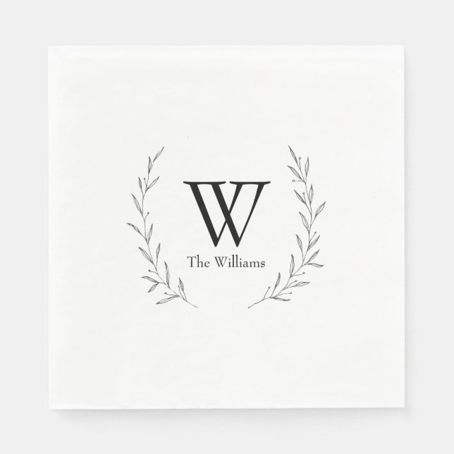 Rustic Wreath Personalised Monogram Wedding  Napkin (Front)