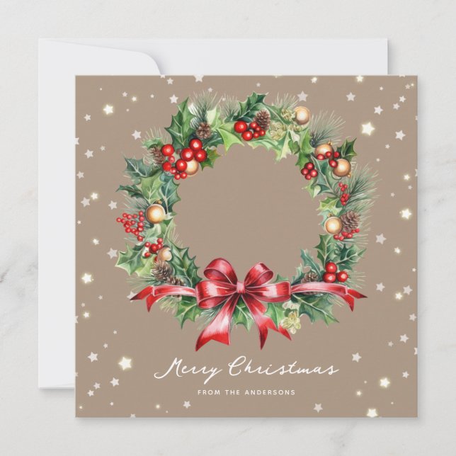Rustic Wreath Photo Merry Christmas Card (Front)