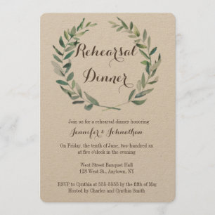 Rustic wreath rehearsal dinner invitations