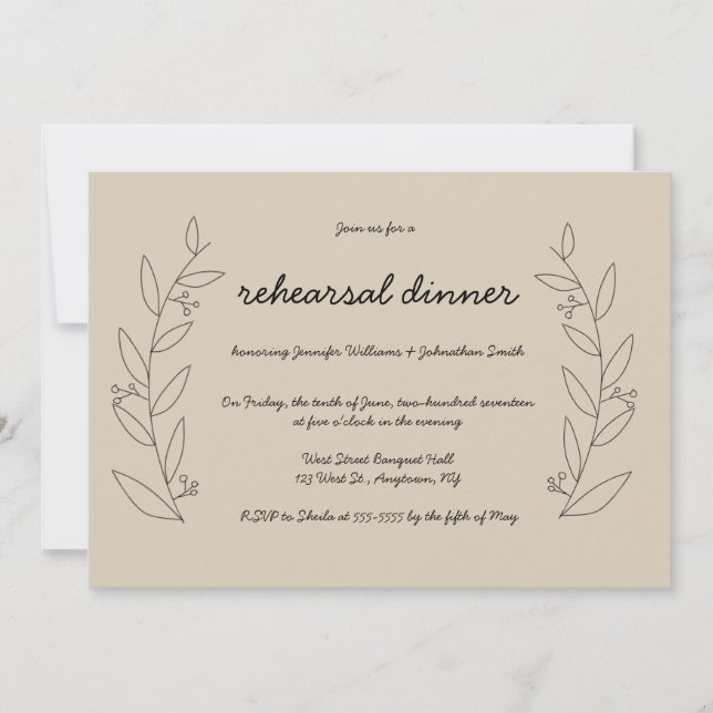Rustic wreath rehearsal dinner invitations (Front)