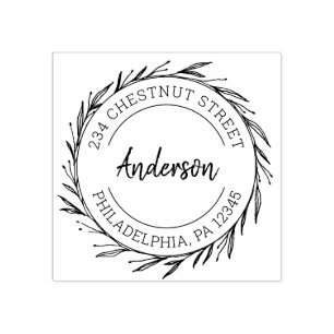 Rustic Wreath Return Address Rubber Stamp