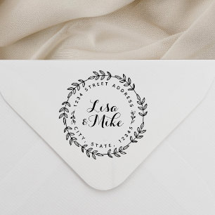 Rustic Wreath Round Wedding Return Address Self-inking Stamp