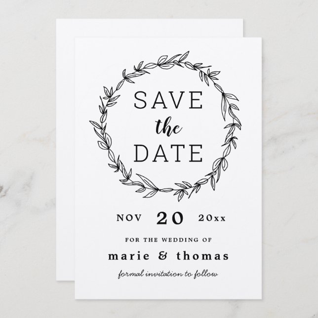 Rustic wreath save the date invitation (Front/Back)