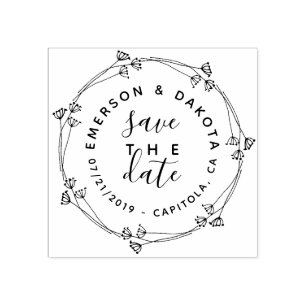Rustic Wreath & Script Save The Date Modern Weddin Rubber Stamp