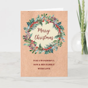 Rustic Wreath Son & Family Merry Christmas Card