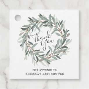 Rustic wreath thank you shower favour tag