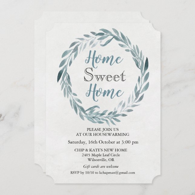 Rustic Wreath Watercolor Housewarming Invitation (Front/Back)