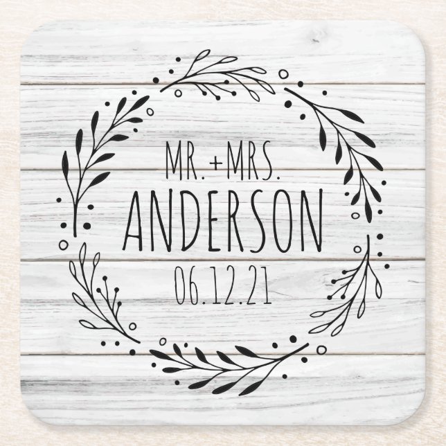 Rustic Wreath Wedding Decor Favour Coaster (Front)