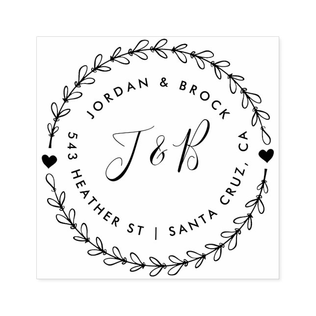 Rustic Wreath Wedding Initials Return Address Rubber Stamp (Imprint)