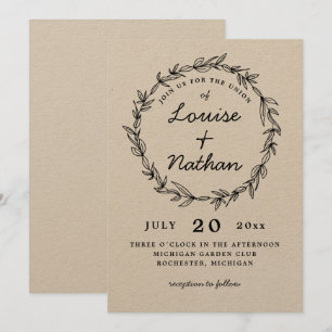 Rustic wreath  wedding invitation