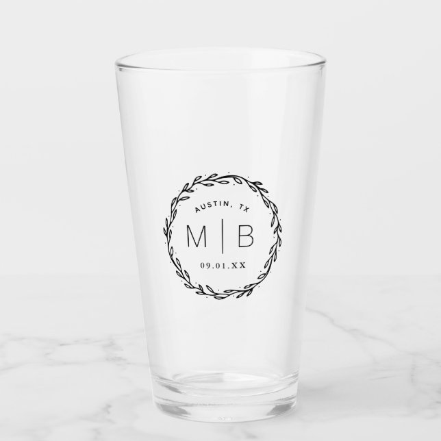 Rustic Wreath Wedding Monogram Glass (Front)