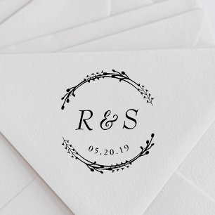 Rustic Wreath Wedding Monogram Rubber Stamp