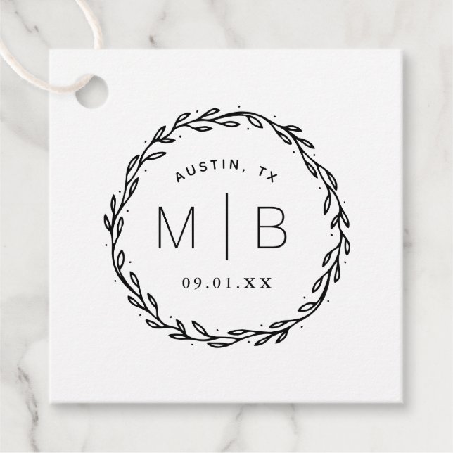 Rustic Wreath Wedding Monogram Thank You Favour Tags (Front)