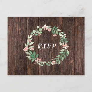 Rustic Wreath wedding rsvp + meal choice Invitation Postcard