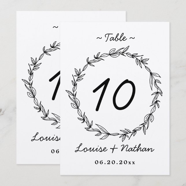 Rustic wreath wedding table number (Front/Back)