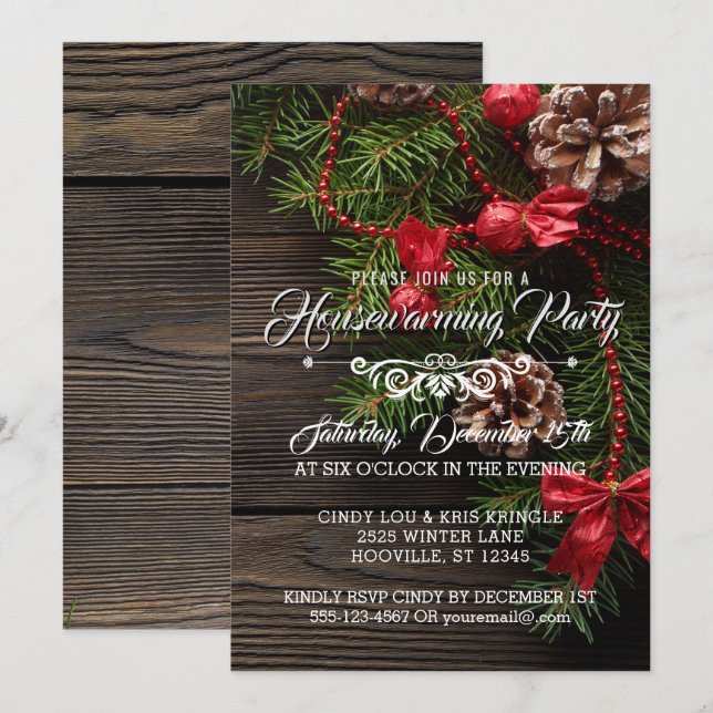 Rustic Wreath Winter Holiday Housewarming Party Invitation (Front/Back)