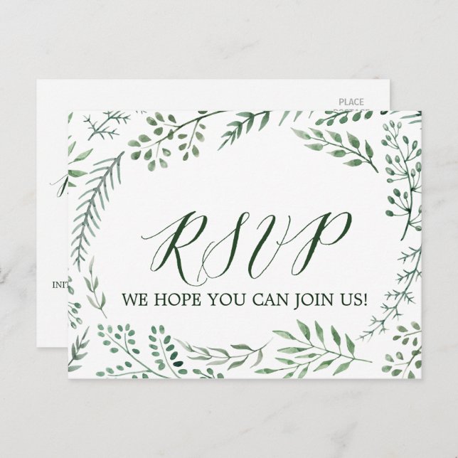 Rustic Wreath with Green Leaves Menu Choice RSVP (Front/Back)