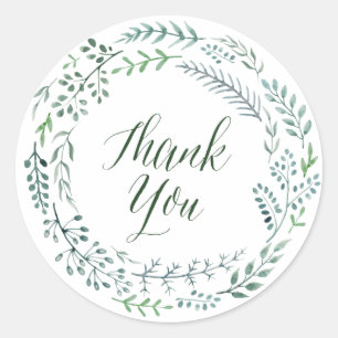 Rustic Wreath with Green Leaves Thank You Favour Classic Round Sticker