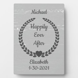 Rustic Wreath Wood Grey Happily Ever After Custom Plaque