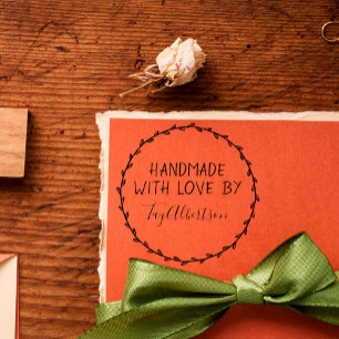 Rustic Writing Handmade With Love & Custom Name Self-inking Stamp